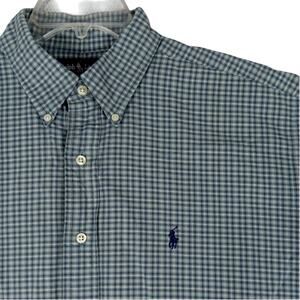 Ralph Lauren Vintage Blake Shirt Mens Large‎ Blue/Green Check Dress Pony